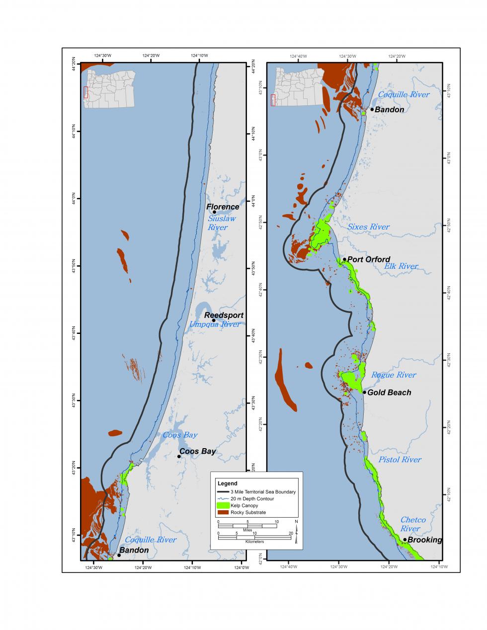 Maximum extent of kelp beds on south Oregon coast