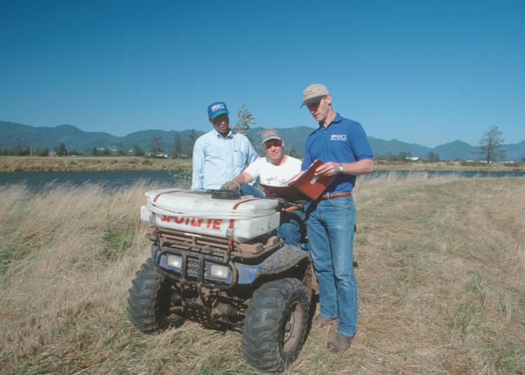 The NRCS helping a private landowner with a conservation plan along the Trask River, Oregon. 